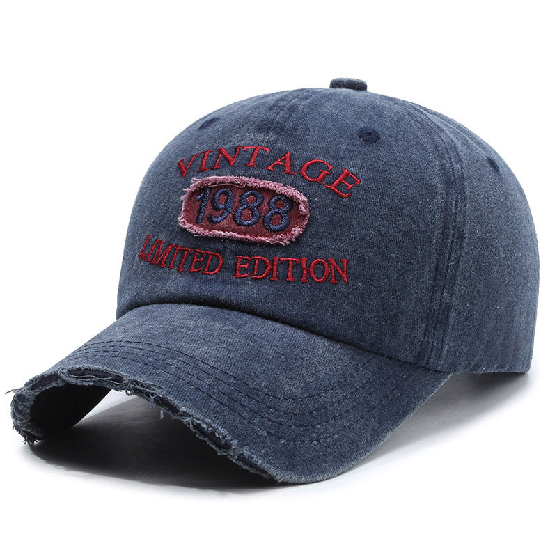 American Retro Soft Top Make Old Ripped Letter Embroidered Baseball Cap