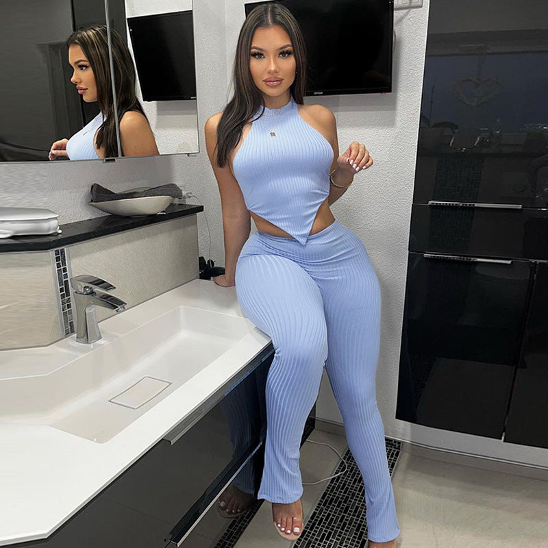 Backless Tube Top Top Slim Solid Color Trousers Suit