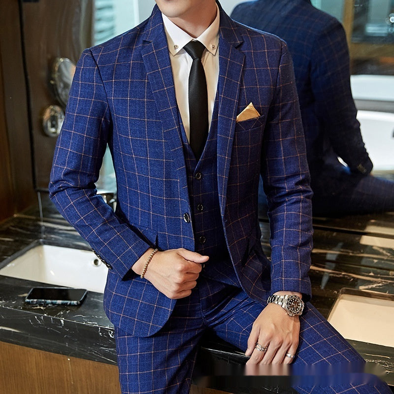 Men's Business Suit Slim-fit Plaid Casual Wear