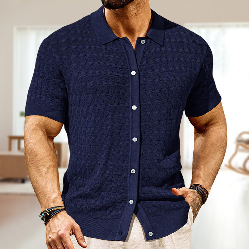 Men's Fashion Pointelle Design Spring And Summer Knitwear Short Sleeve Cardigan