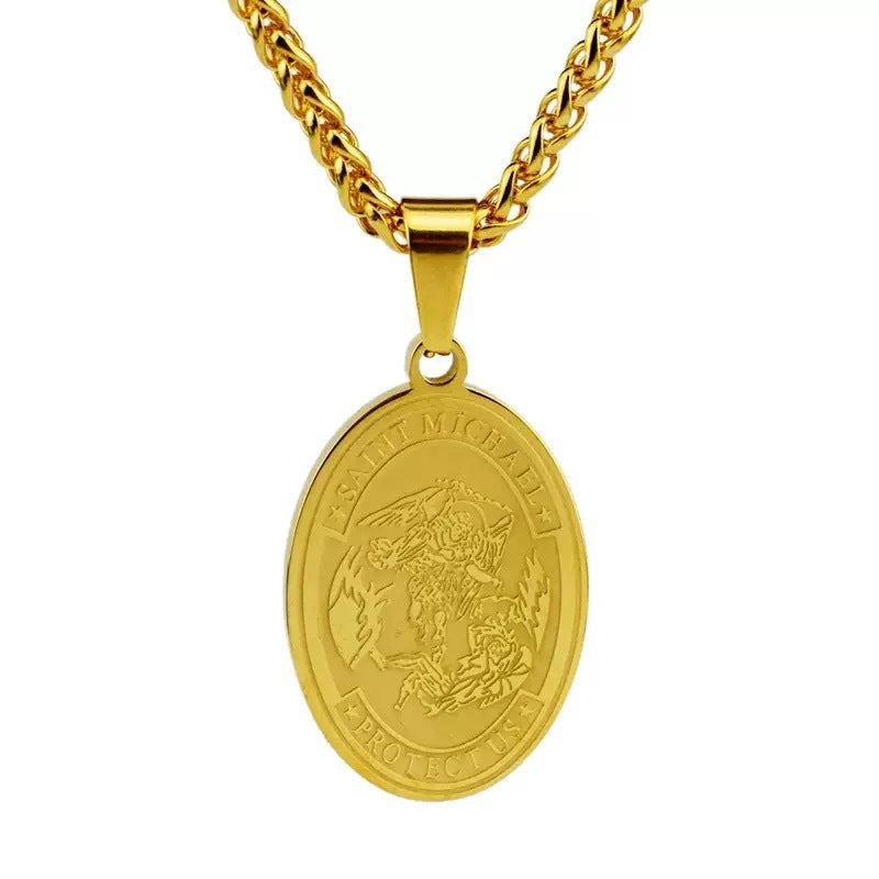 Oval Angel Portrait Pendant Stainless Steel Necklace Titanium Steel Colorfast Necklace