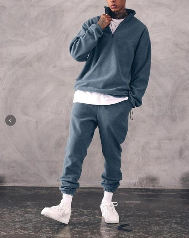 Casual Stand Collar Thickened Long-sleeved T-shirt Loose-fitting Pullover Men's Suit