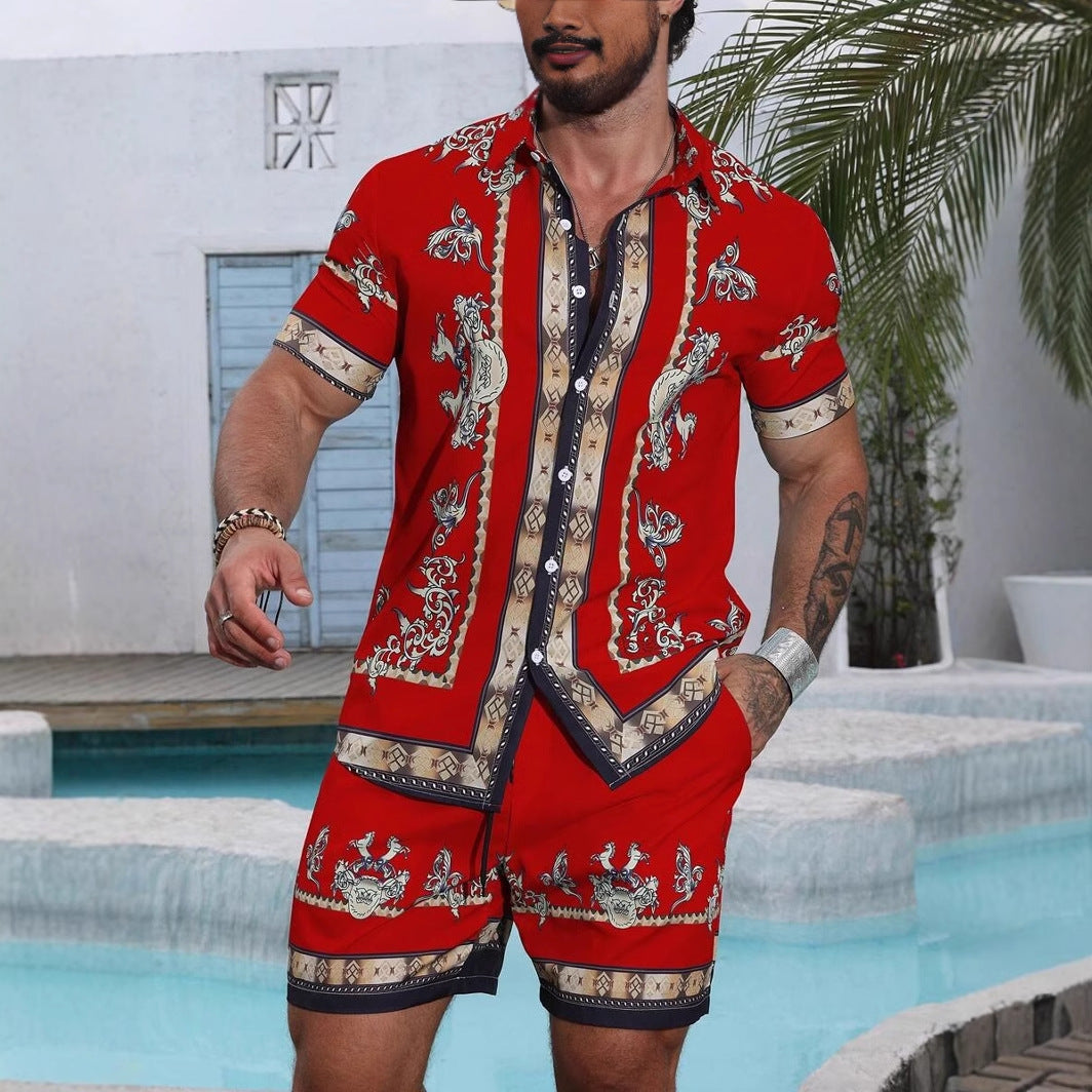 3D Digital Printing Men's Casual Loose Shirt Shorts
