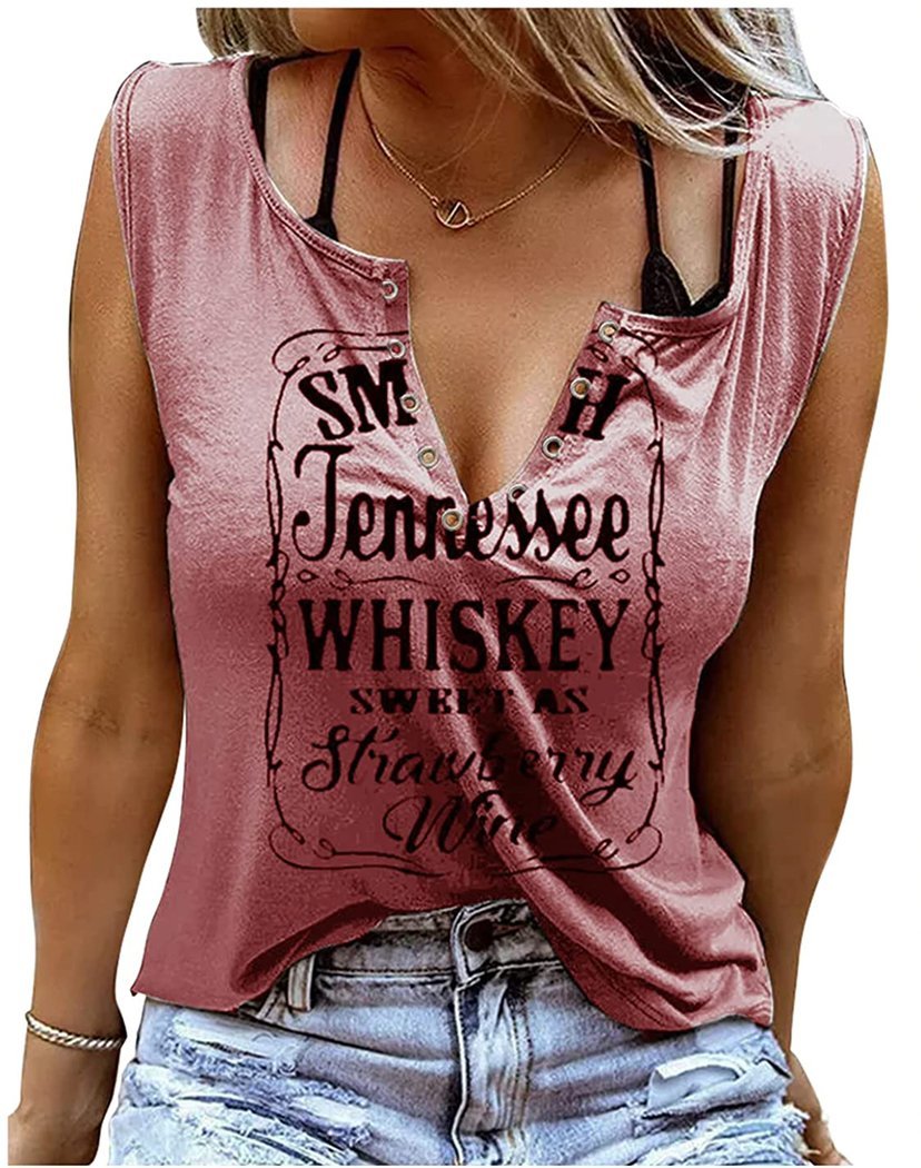 Letter Print V-Neck Sleeveless T-Shirt