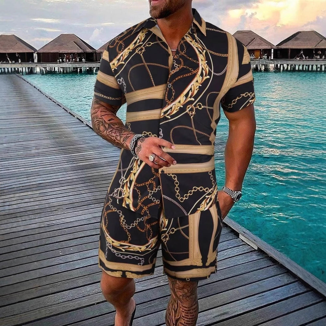 Gold Luxury Chain 3D Digital Printing Shirt Shorts Suit