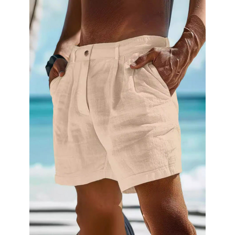 Men's Linen Shorts Button Pocket