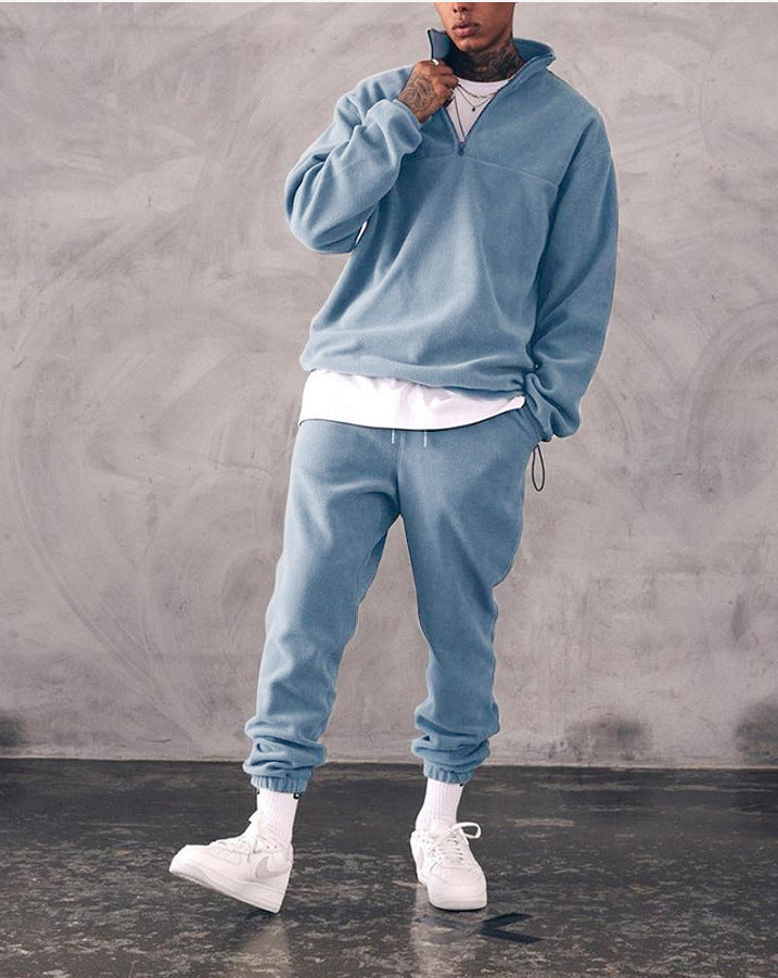 Casual Stand Collar Thickened Long-sleeved T-shirt Loose-fitting Pullover Men's Suit