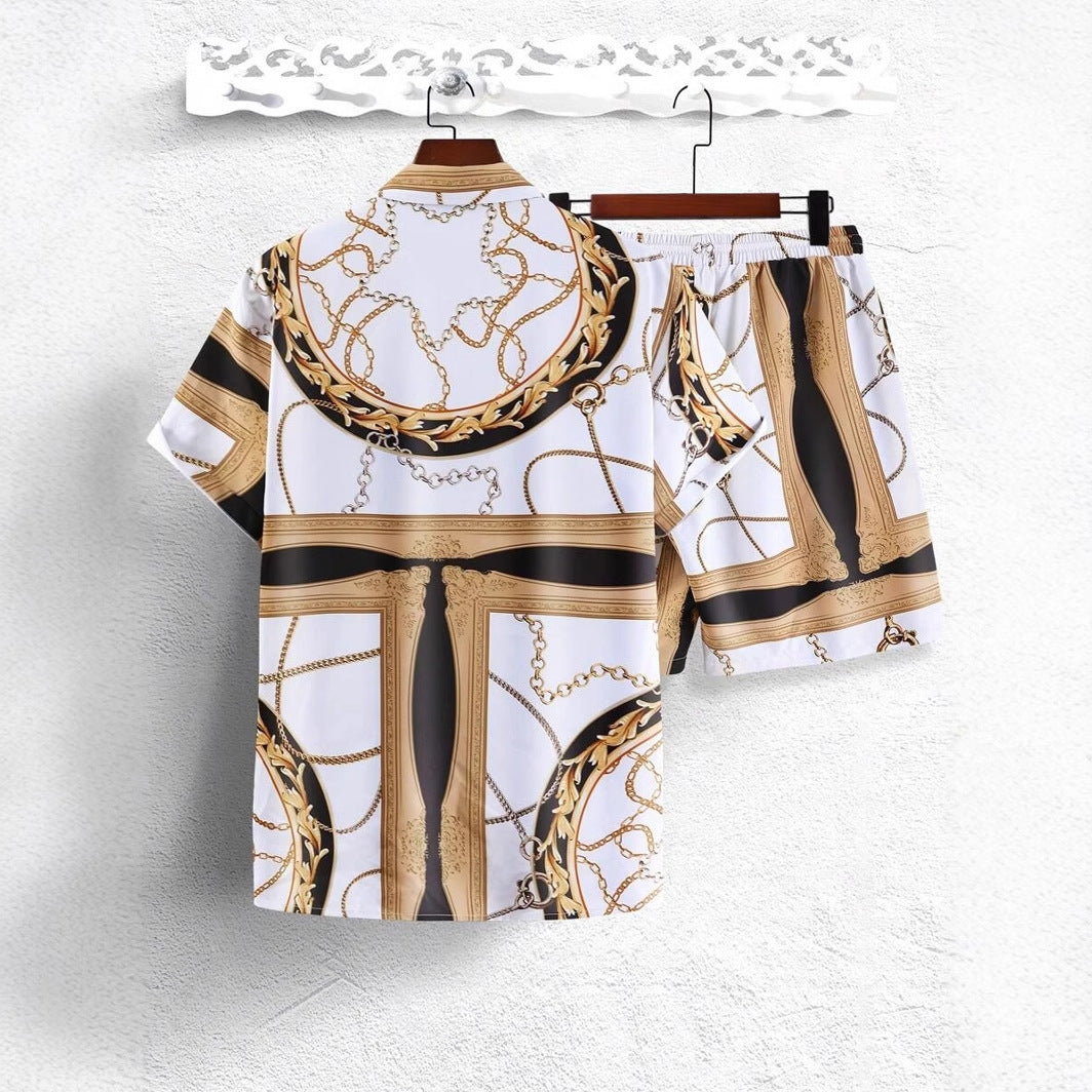 Gold Luxury Chain 3D Digital Printing Shirt Shorts Suit