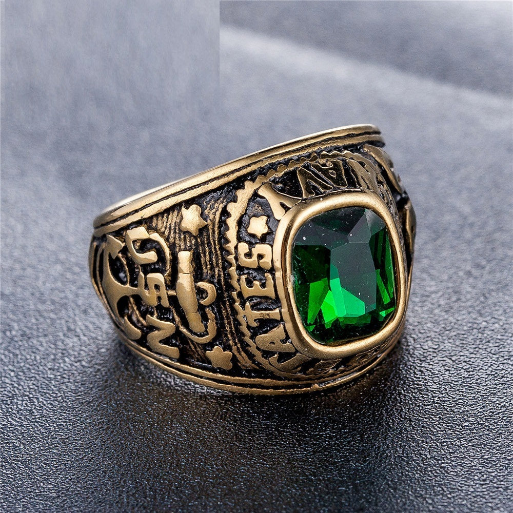 Titanium Steel American Soldier Ring Gem Personality