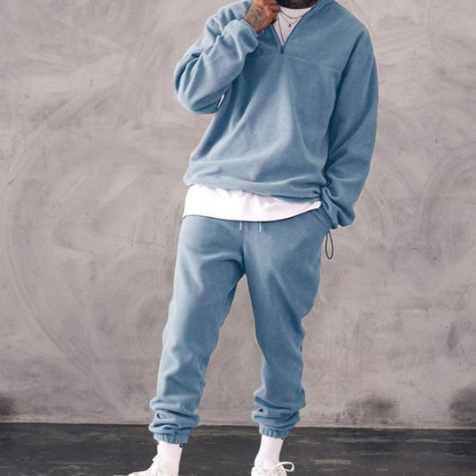 Casual Stand Collar Thick Long-Sleeved T-Shirt Loose Plus Fleece Sweater Men's Suit