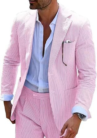New Men's Seersucker Suit Two-piece Suit