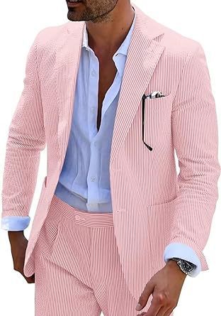 New Men's Seersucker Suit Two-piece Suit