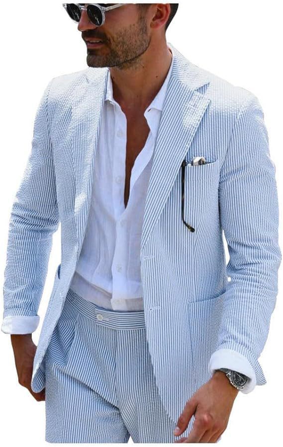 New Men's Seersucker Suit Two-piece Suit