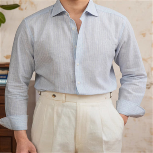 Lightweight Cotton And Linen Business Striped Casual Long-sleeved Shirt Vintage