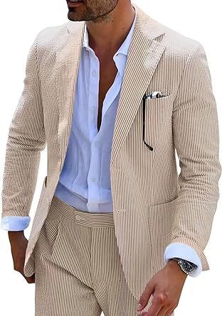 New Men's Seersucker Suit Two-piece Suit
