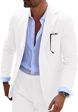 New Men's Seersucker Suit Two-piece Suit