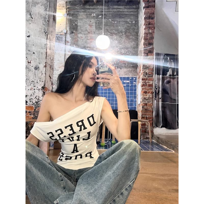 Women's Letter Printed White Short Sleeve