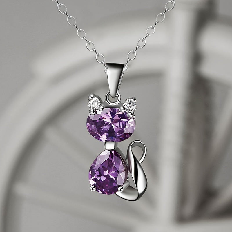 Fashion Unique Crystal Cat Pendant Necklace