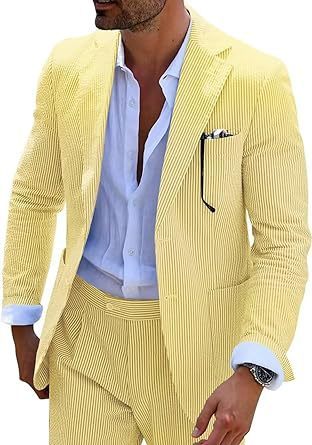 New Men's Seersucker Suit Two-piece Suit