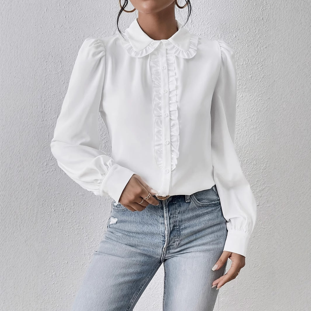Women's Long-sleeved Temperament White Ruffled Puffed Sleeve Blouse